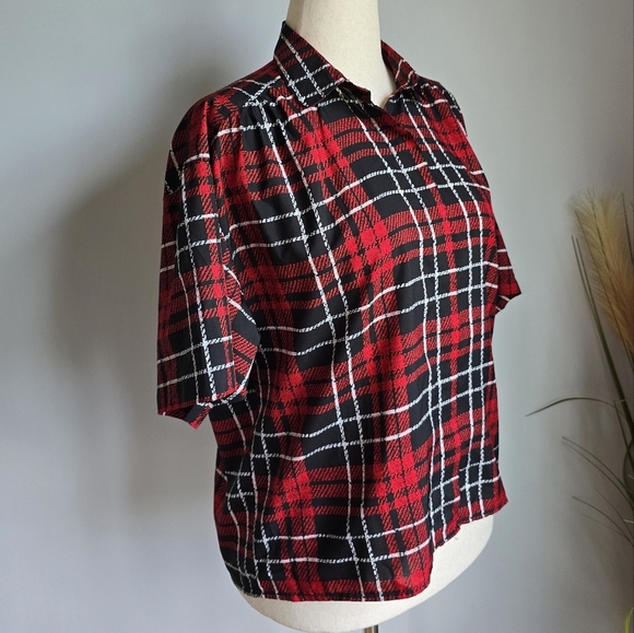 Diane Von Furstenberg, DVF Vintage 80s Red Plaid Button Front Blouse SZ Medium - Picture 4 of 9